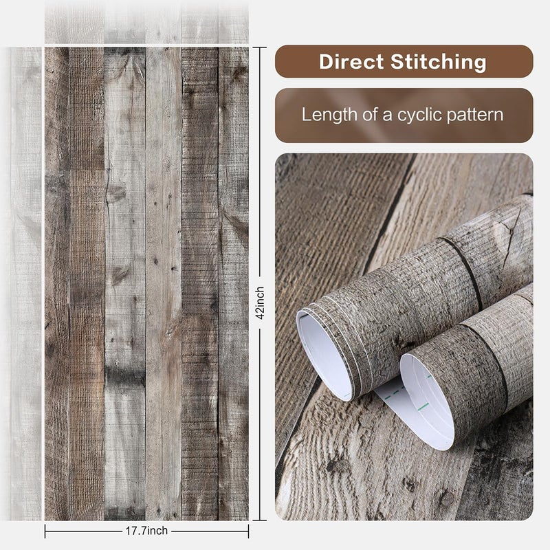 Livebor Gray Shiplap Peel and Stick Wallpaper Wood Contact Paper 17.7â€x 196.8â€ Distressed Wood Wallpaper Peel and Stick Wooden Wall Gray Contact Paper Rustic Shiplap Plank for Walls and Countertops - Image 5